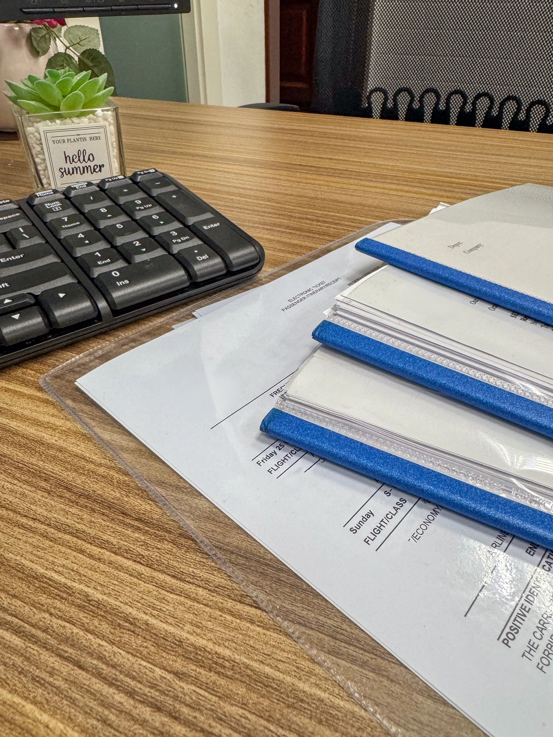 Office paperwork and document management workspace