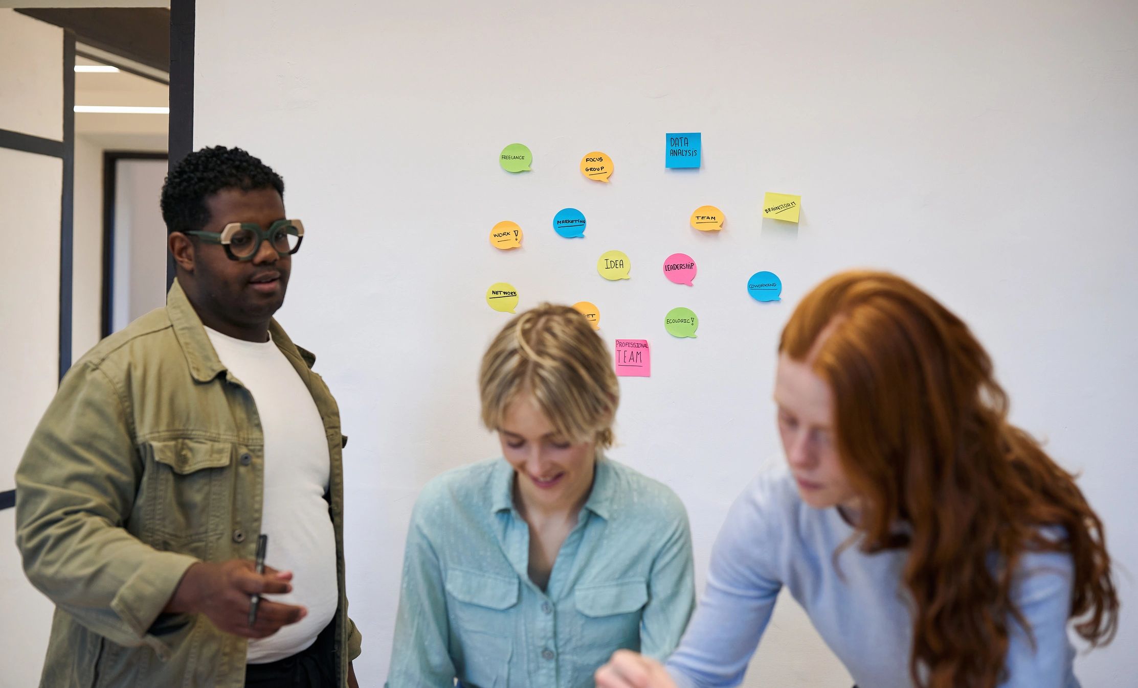 Team brainstorming in a professional office